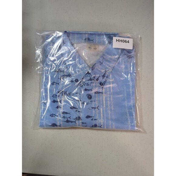 Columbia Mens PFG Shirt L Blue Button Up Fishing Short Sleeve Marlin Tuna Fish - Picture 13 of 13